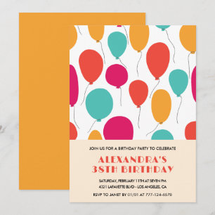 Convites de aniversário de 38 anos Balões Colorido