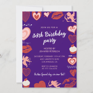 Convites de aniversário de 38 anos Purple Cute Pin