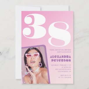 Convites de aniversário de 38 anos rosa Foto Retro