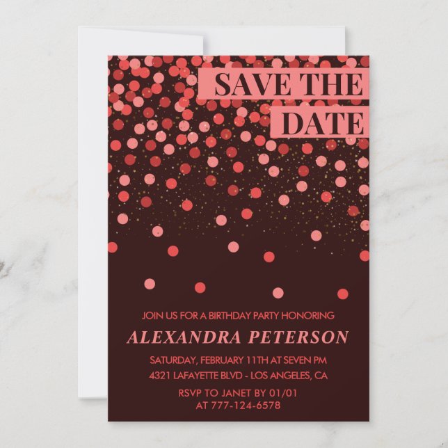 Convites de aniversário de 39 anos Confetti Save t (Frente)