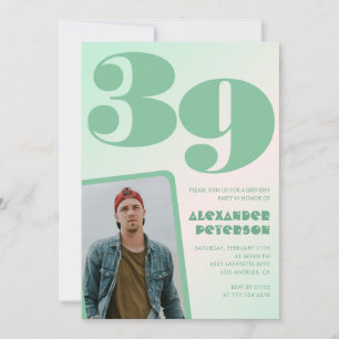 Convites de aniversário de 39 anos gradiente verde