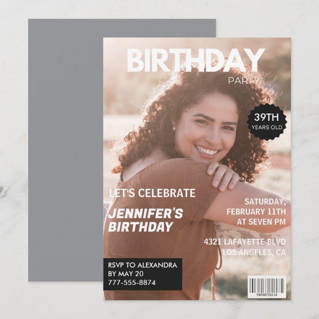 Convites de aniversário de 39 anos modernos Revist (Frente/Verso)