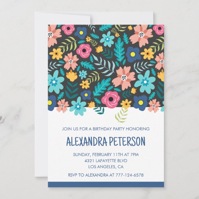 convites de aniversário de 39 anos padrão floral a (Frente)