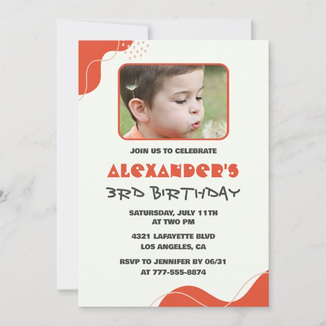 Convites de aniversário de 3 anos do menino Modern (Frente)