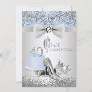 Convites de Aniversário de 40 anos Blue Silver Pri