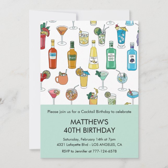 convites de aniversário de 40 anos Cocktail Contem (Frente)