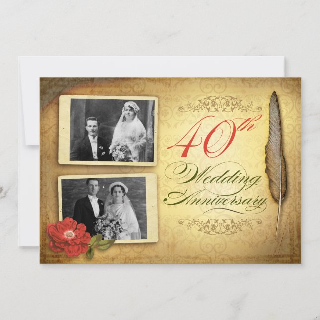 Convites de aniversário de 40 anos de vinho com fo (Frente)