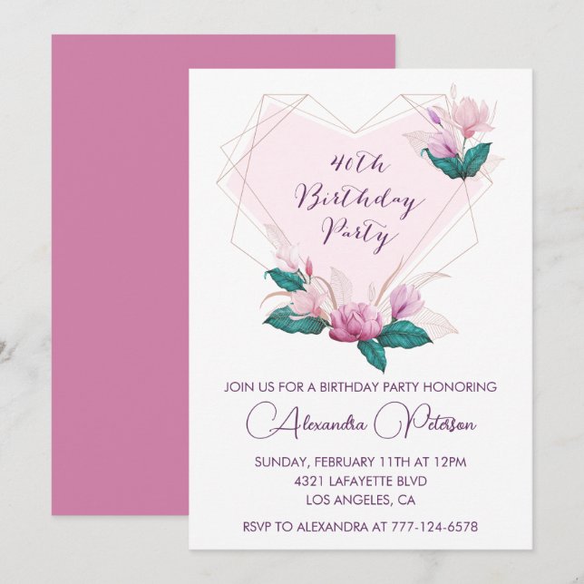 convites de aniversário de 40 anos Elegante Boho r (Frente/Verso)
