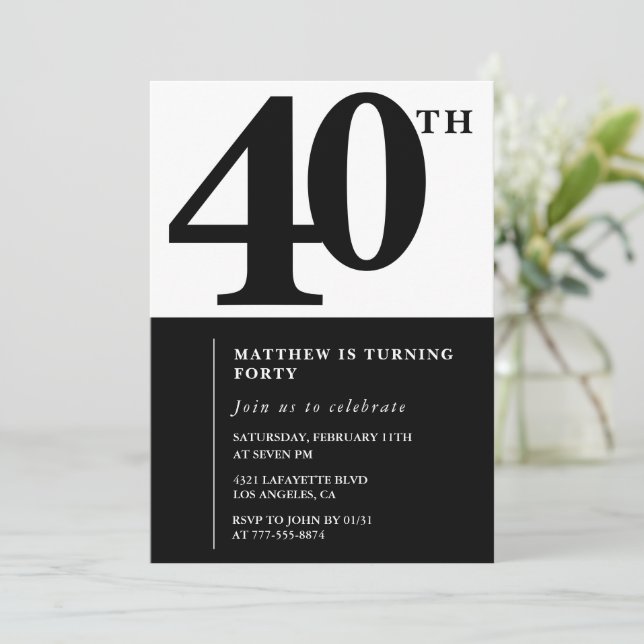 Convites de aniversário de 40 anos elegantes Chic  (Em pé/Frente)