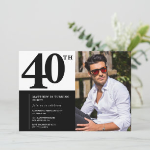 Convites de aniversário de 40 anos preto Elegante 