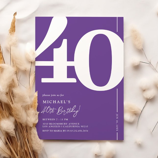 Convites de Aniversário de 40 Anos Roxo Quarenta (Criador carregado)