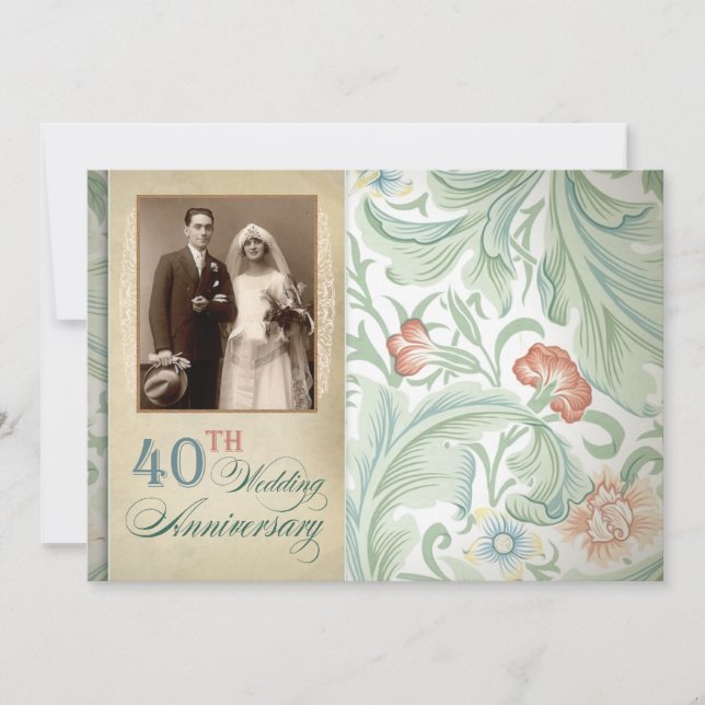 convites de aniversário de 40 anos vintage com fot (Frente)