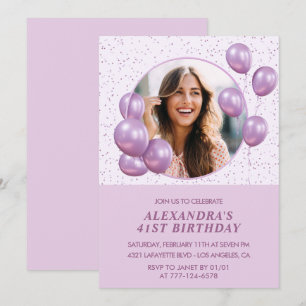 Convites de aniversário de 41 anos Balões Roxo