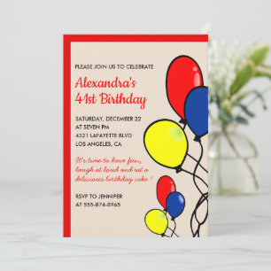 Convites de aniversário de 41 anos Balões Simples