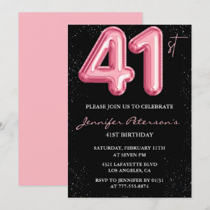 convites de aniversário de 41 anos Black Pink Balã