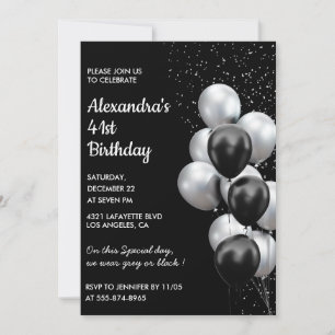 Convites de aniversário de 41 anos Black Silver Ba