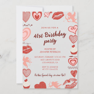 Convites de aniversário de 41 anos Elegantes Coraç