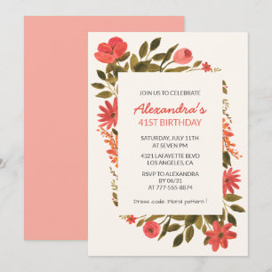Convites de aniversário de 41 anos Florais Boho El