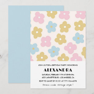 Convites de aniversário de 41 anos Floral Azul Ros