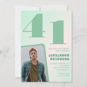 Convites de aniversário de 41 anos gradiente verde