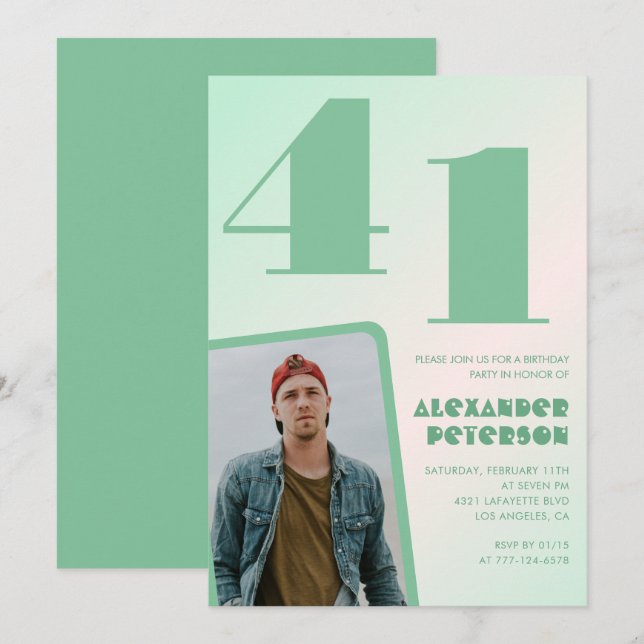 Convites de aniversário de 41 anos gradiente verde (Frente/Verso)