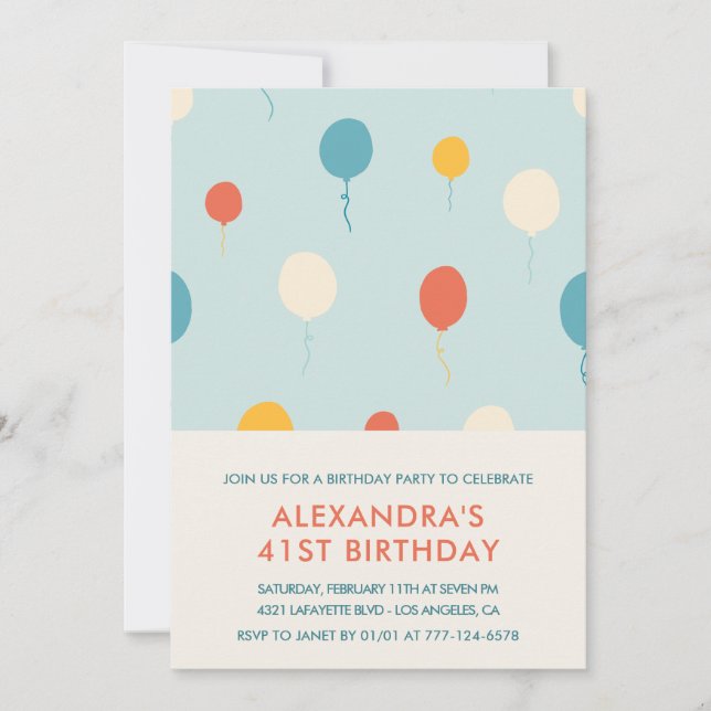 Convites de aniversário de 41 anos modernos Balões (Frente)
