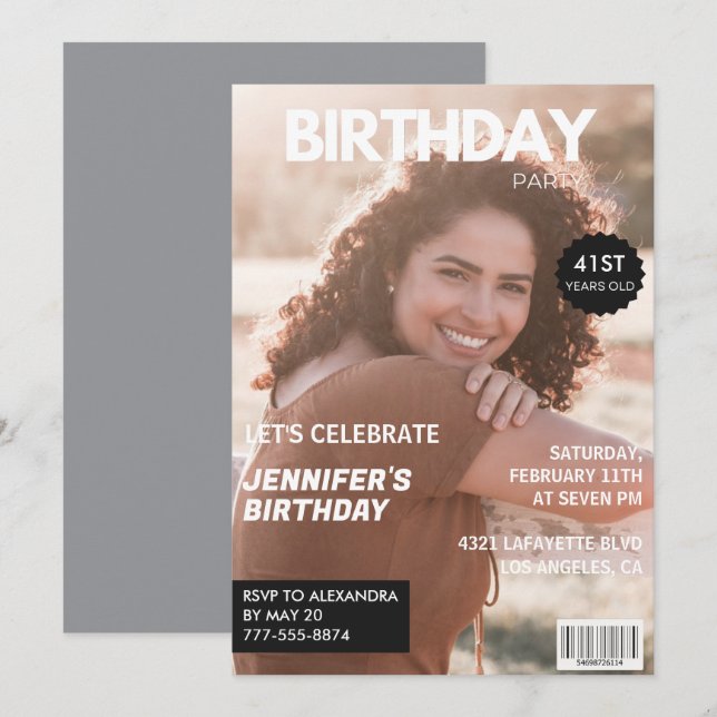 Convites de aniversário de 41 anos modernos Revist (Frente/Verso)