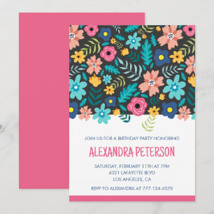 Convites de aniversário de 41 anos padrão floral R