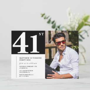 Convites de aniversário de 41 anos Preto e Branco 