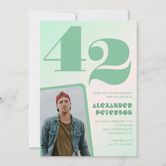 Convites de aniversário de 42 anos gradiente verde (Frente)