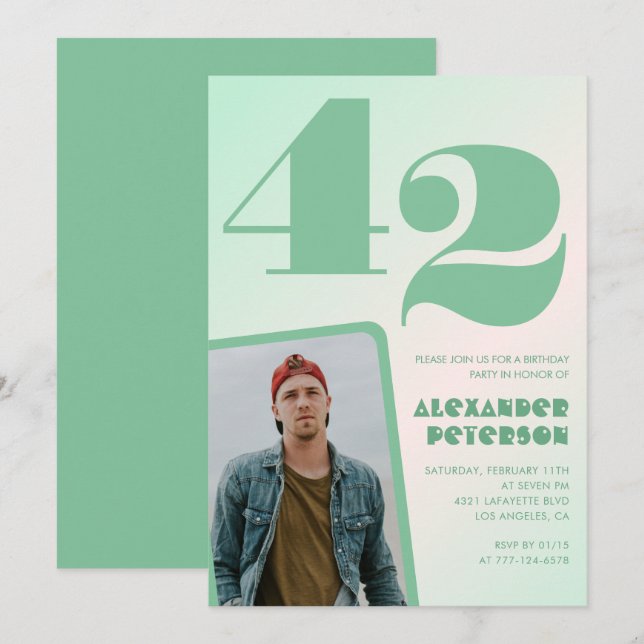 Convites de aniversário de 42 anos gradiente verde (Frente/Verso)