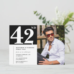 Convites de aniversário de 42 anos Preto e Branco 