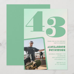 Convites de aniversário de 43 anos gradiente verde