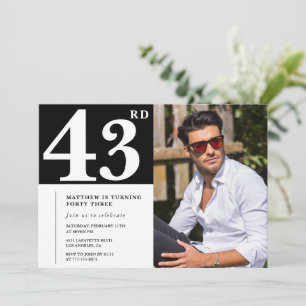 Convites de aniversário de 43 anos Preto e Branco 