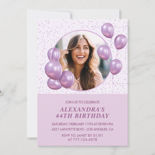 convites de aniversário de 44 anos Balões Foto Rox (Frente)