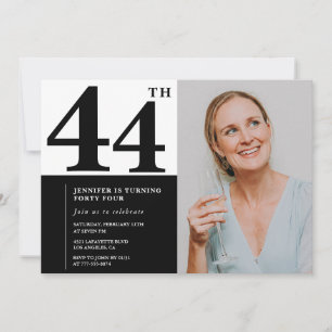 Convites de Aniversário de 44 Anos Foto Preto e Br