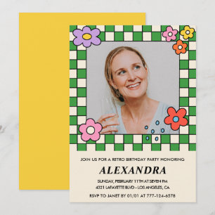 convites de aniversário de 45 anos Flores Retro Gr