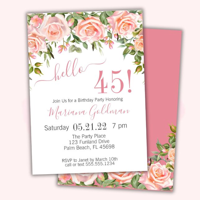 Convites de Aniversário de 45 anos Pink Floral Mod (Criador carregado)