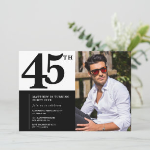 Convites de aniversário de 45 anos preto Elegante 