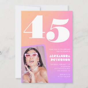 Convites de aniversário de 45 anos rosa Foto Retro