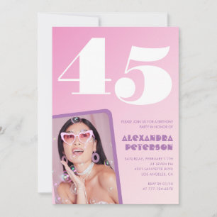 Convites de aniversário de 45 anos rosa Foto Retro
