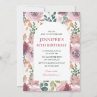 Convites de aniversário de 46 anos Florais Chic Aq