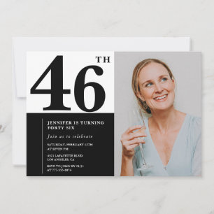 Convites de Aniversário de 46 Anos Foto Preto e Br