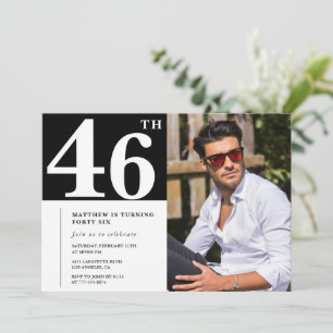 Convites de aniversário de 46 anos Preto e Branco 
