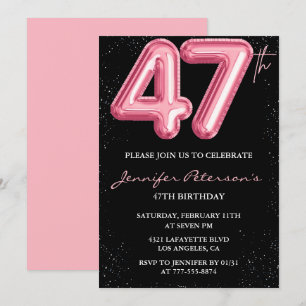 convites de aniversário de 47 anos Black Pink Balã