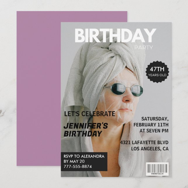 Convites de aniversário de 47 anos com foto elegan (Frente/Verso)