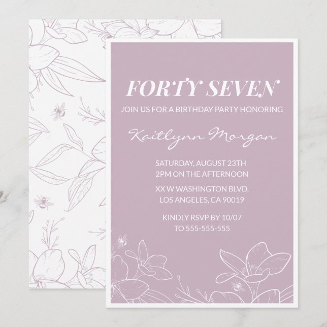 Convites de aniversário de 47 anos Floral Moderno  (Frente/Verso)