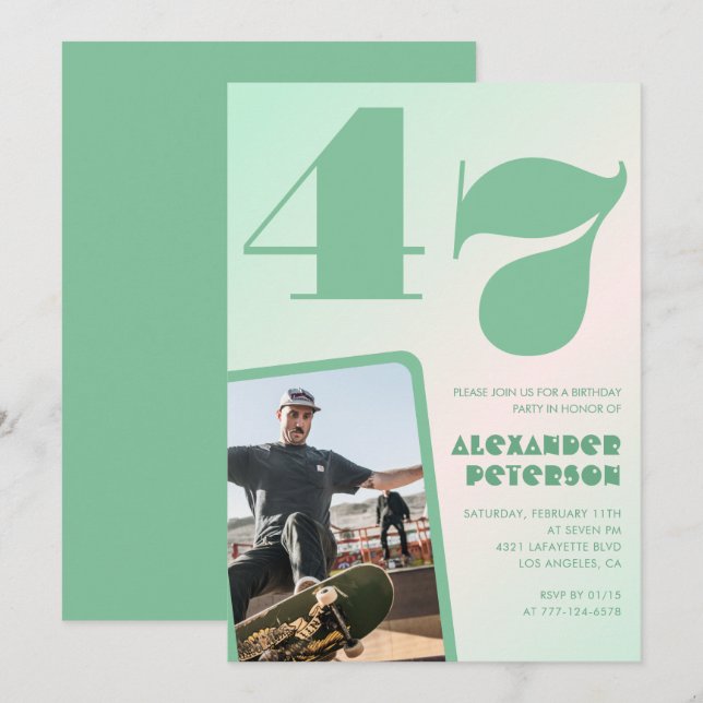 Convites de aniversário de 47 anos gradiente verde (Frente/Verso)