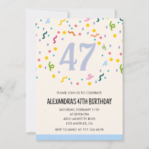 Convites de aniversário de 47 anos simples Confett