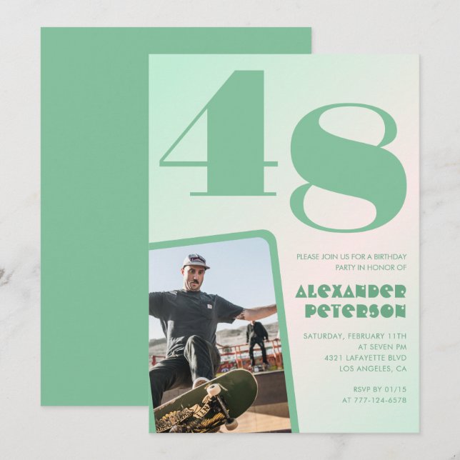 Convites de aniversário de 48 anos com gradiente v (Frente/Verso)